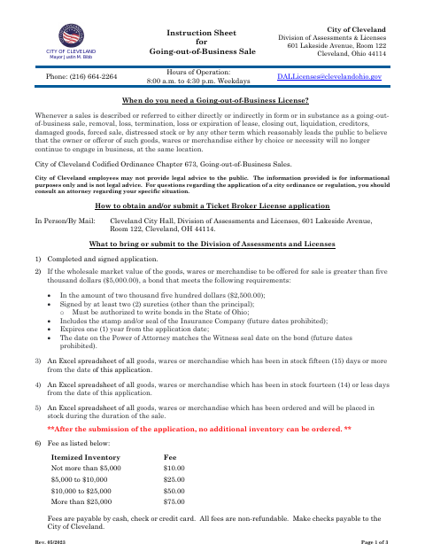 First page of the Going Out of Business Sale License