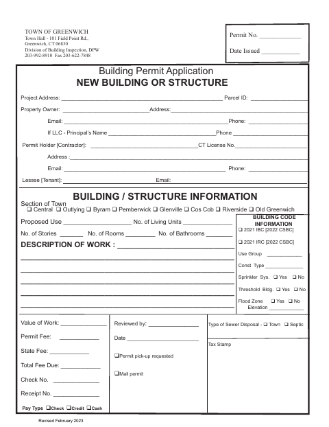 First page of the New Building or Structure Permit Application