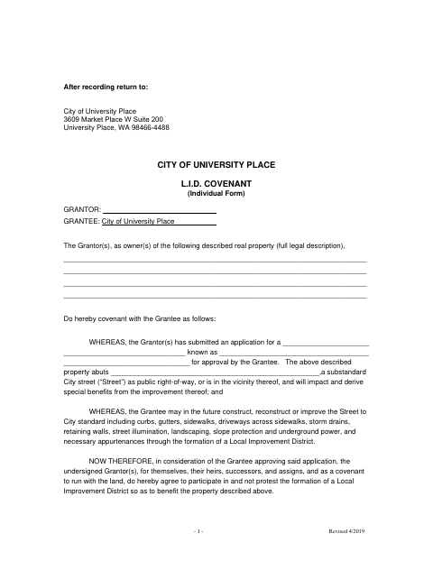 First page of the L.I.D. Covenant (Individual Form)