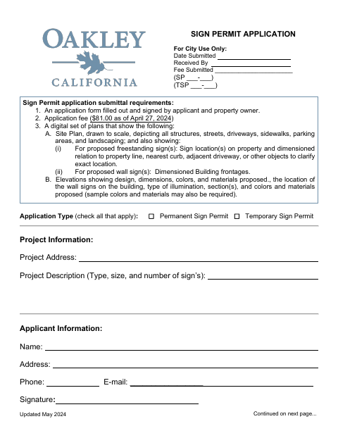 First page of the Sign Permit Application