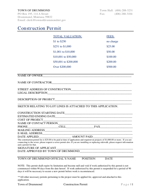 First page of the Construction Permit Application
