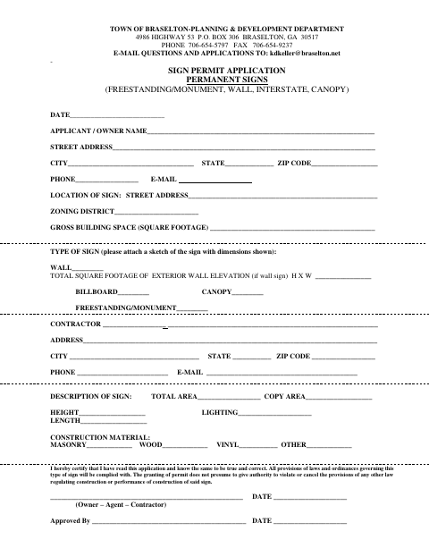 First page of the Permanent Sign Permit Application