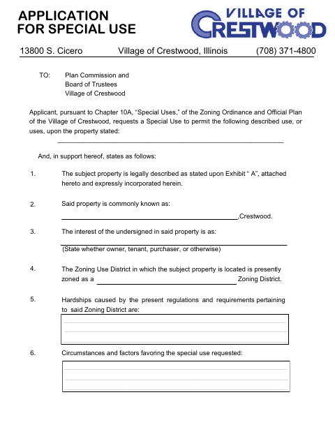 First page of the Application for Special Use Permit
