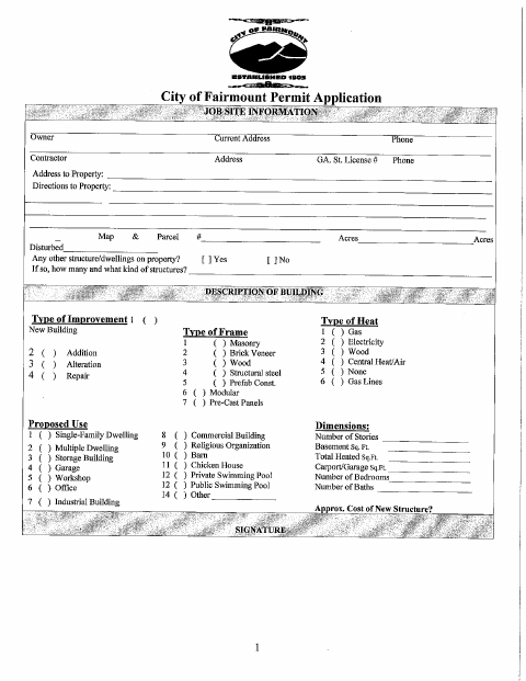 First page of the Building Permit Application