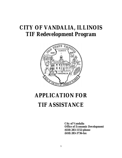First page of the Application for TIF Assistance