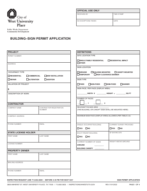 First page of the Sign Permit Application