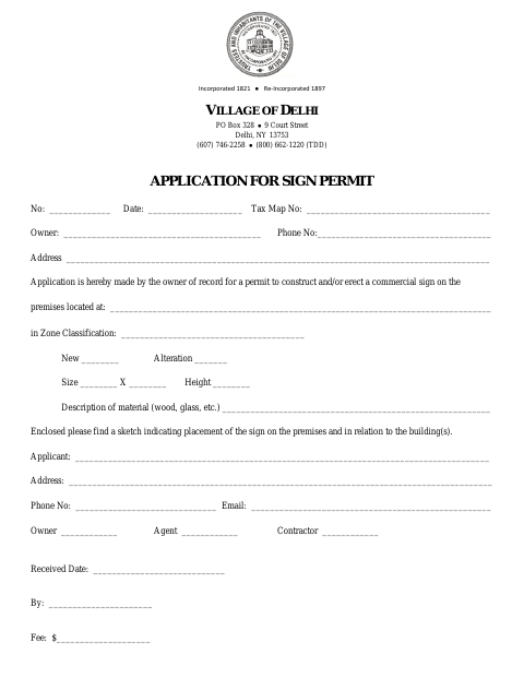 First page of the Application for Sign Permit