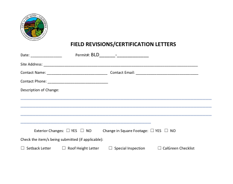 First page of the Field Revisions/Certification Letters