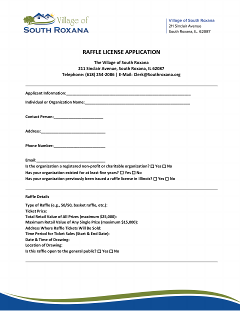 First page of the Raffle License Application