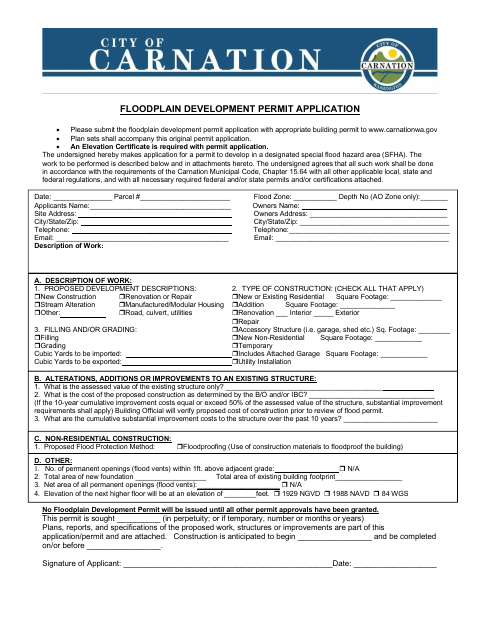First page of the Floodplain Development Permit Application
