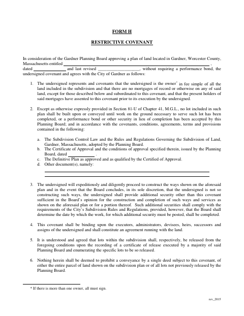 First page of the Restrictive Covenant