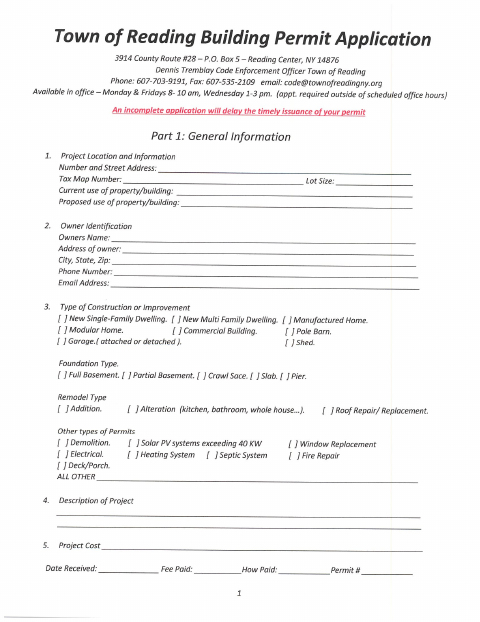 First page of the Building Permit Application