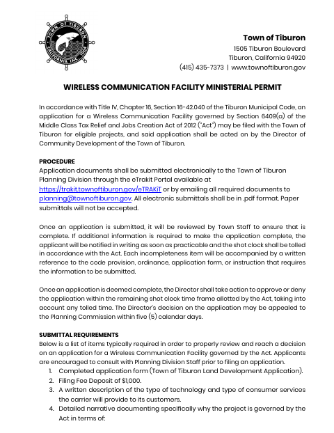 First page of the Wireless Communication Facility Ministerial Permit