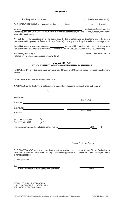 First page of the Individual Easement
