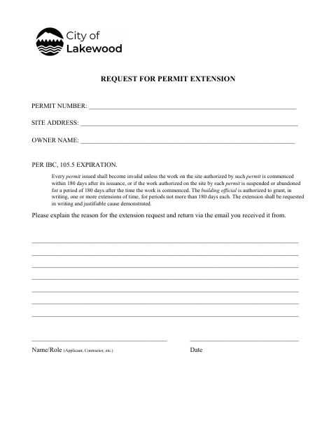First page of the Request for Permit Extension