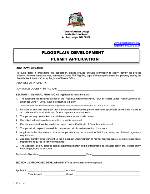 First page of the Floodplain Development Permit Application