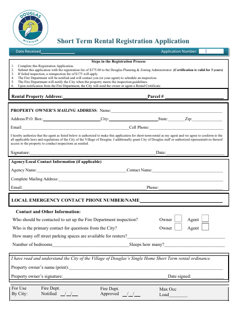 First page of the Short-Term Rental Registration Application
