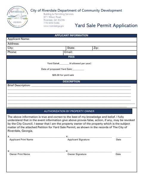 First page of the Yard Sale Permit Application