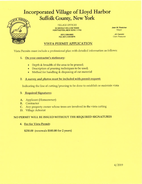 First page of the Vista Permit Application