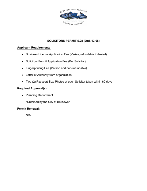 First page of the Solicitors Permit Application