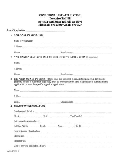First page of the Conditional Use Application