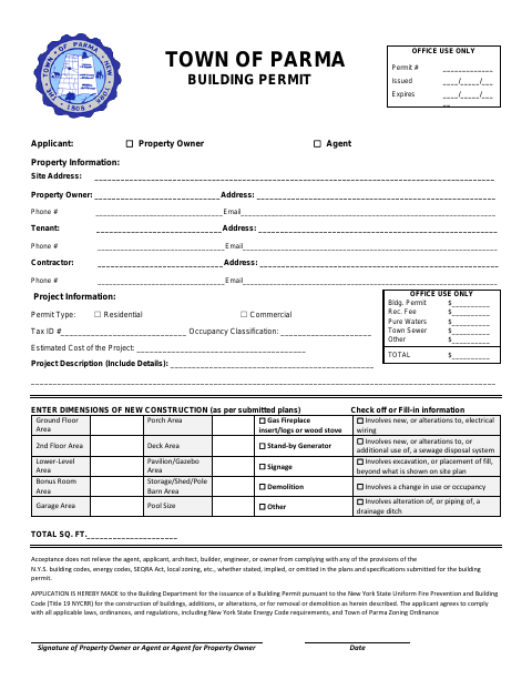 First page of the Building Permit Application