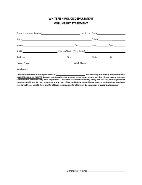 First page of the Voluntary Statement Form