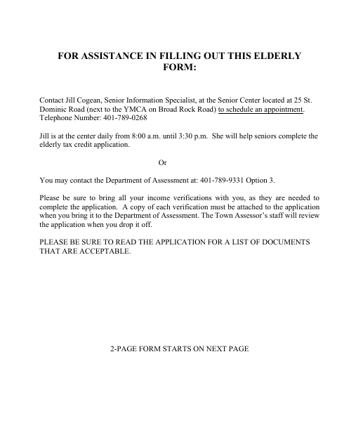 First page of the Elderly Tax Credit Annual Application