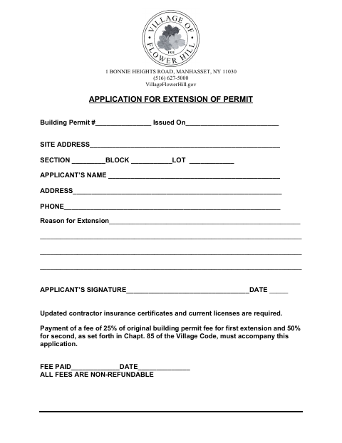 First page of the Application for Extension of Permit