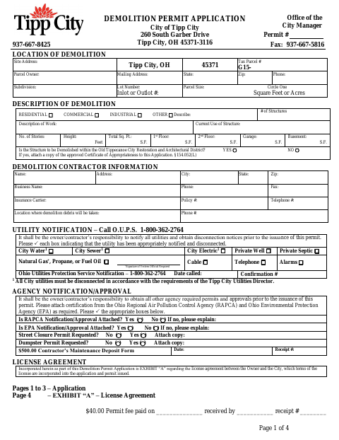 First page of the Demolition Permit Application