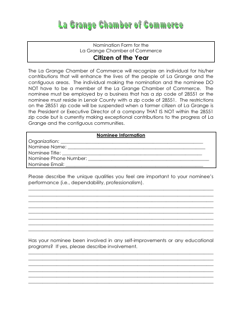 First page of the Citizen of the Year Nomination Form