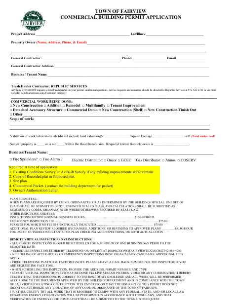 First page of the Commercial Building Permit Application