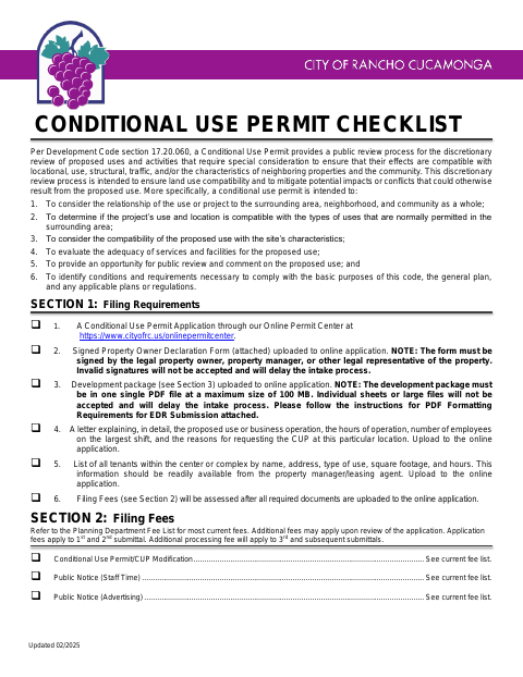 First page of the Conditional Use Permit Checklist