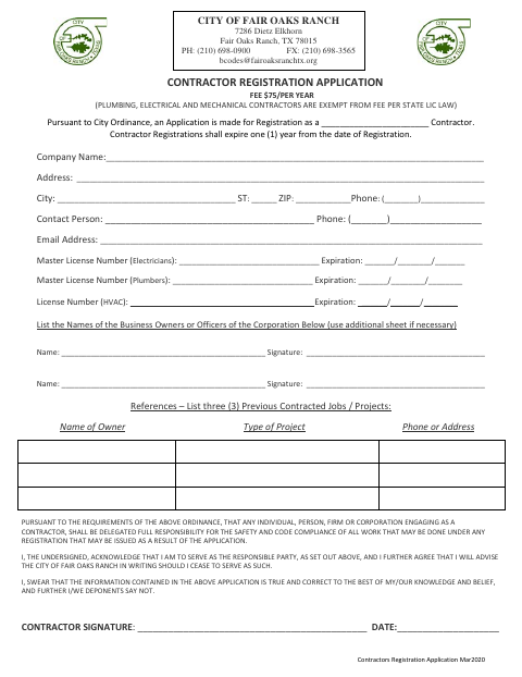 First page of the Contractor Registration Application