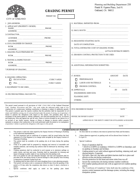 First page of the Grading Permit Application