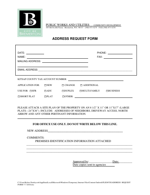 First page of the Address Request Form