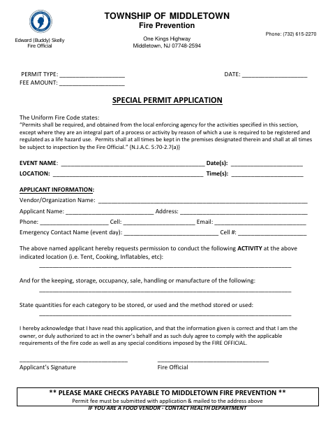 First page of the Special Permit Application