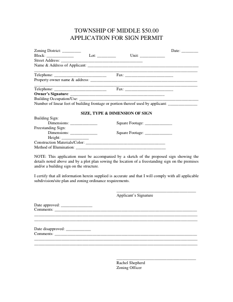 First page of the Application for Sign Permit