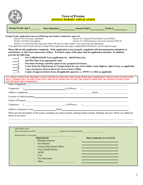 First page of the Zoning Permit Application