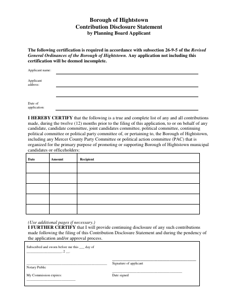 First page of the Contribution Disclosure Statement