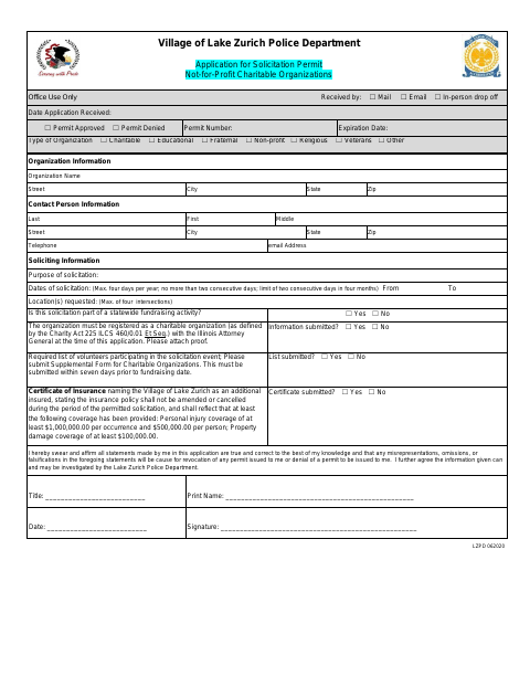 First page of the Not-for-Profit Solicitation Permit Application