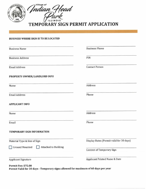 First page of the Temporary Sign Permit Application
