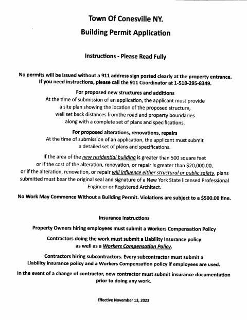 First page of the Building Permit Application