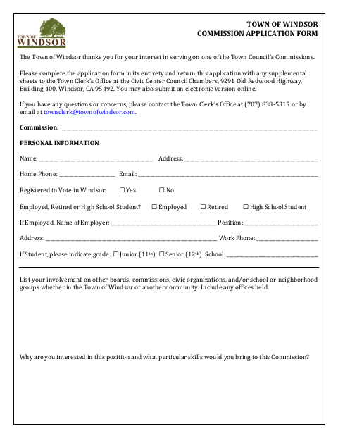 First page of the Commission Application Form