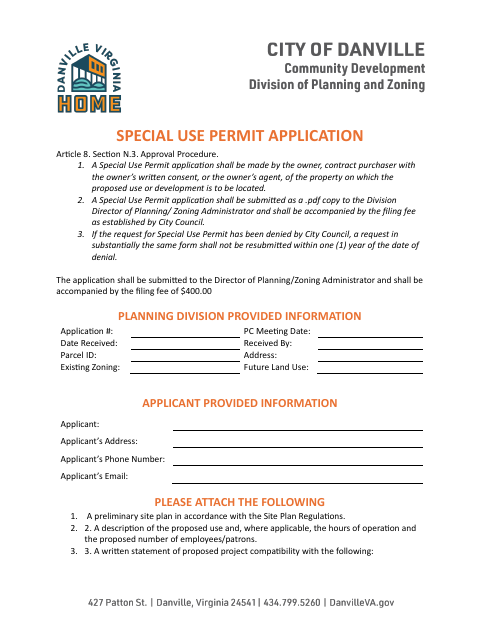 First page of the Special Use Permit Application