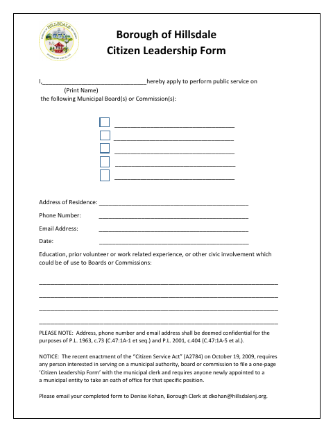 First page of the Citizen Leadership Form