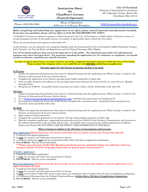 First page of the Chauffeur’s License Application (Taxicab Operator)