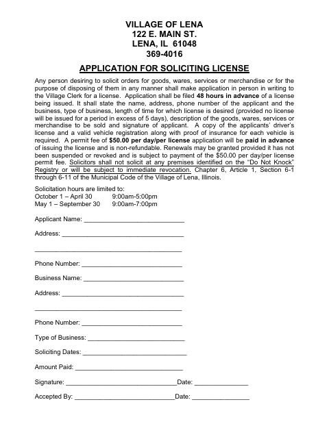 First page of the Application for Soliciting License
