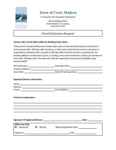 First page of the Permit Extension Request