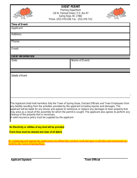 First page of the Event Permit